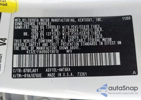 2009 Toyota Venza from USA, damaged, VIN 4T3ZE11A99U019810